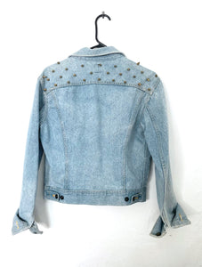 Decadence is a Way of Life Spiked Vintage 90s Denim Jacket with Cute Retro Pins