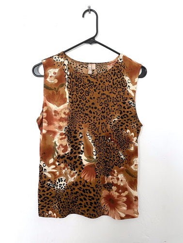 Vintage 90s Textured Leopard and Floral Print Tank