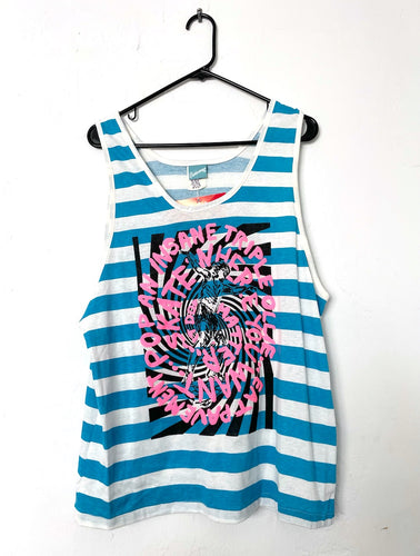 Skate or Die Vintage 90s Blue and White Striped Skater Tank