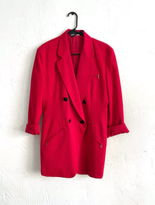 Vintage 80s Red Wool Button Front Blazer