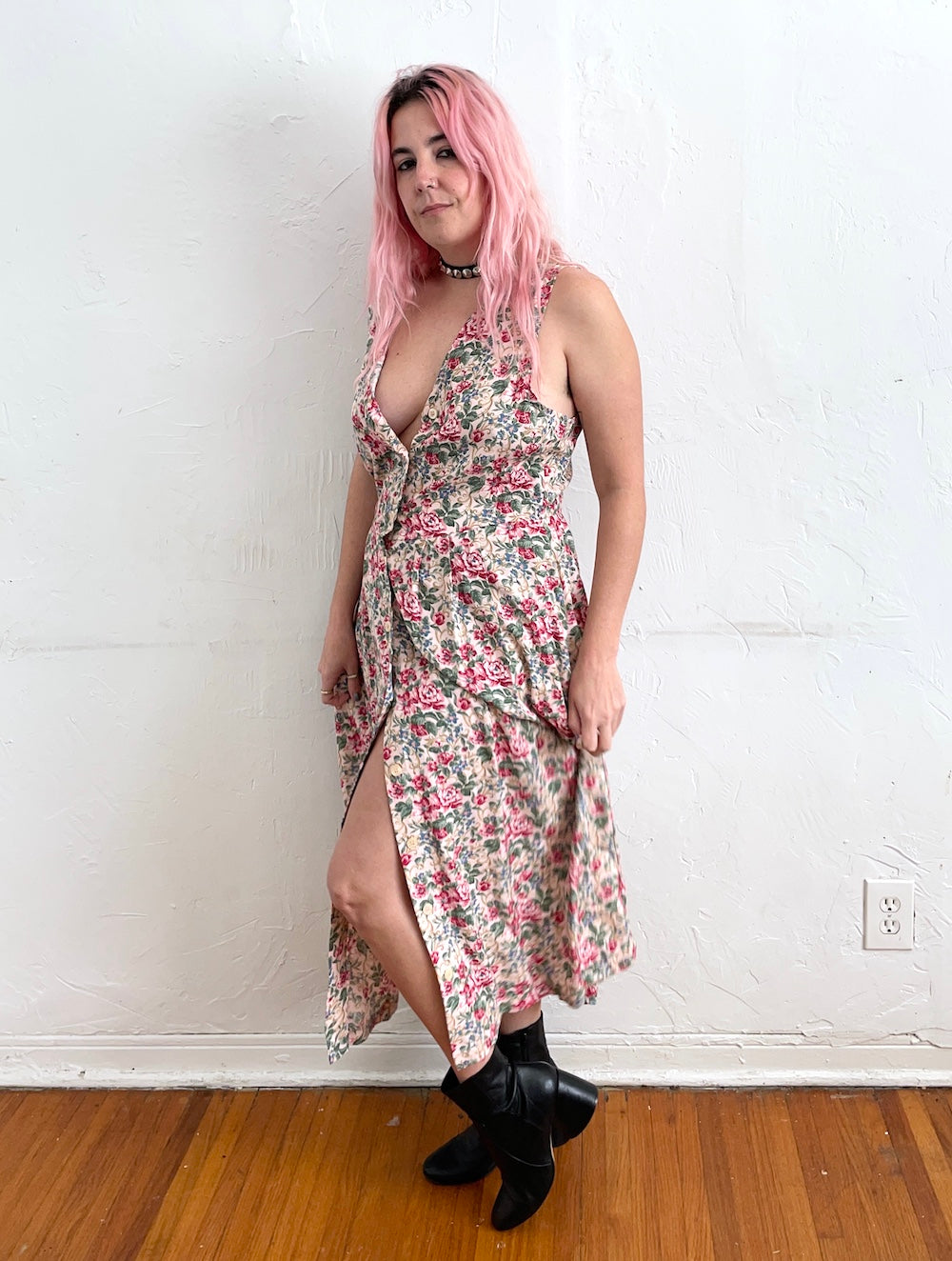 Vintage 90s Pink Cabbage Rose Floral Print Button Down Maxi Dress – Total Recall Vintage