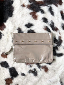 Vintage 80s Studded Taupe Faux Leather Clutch