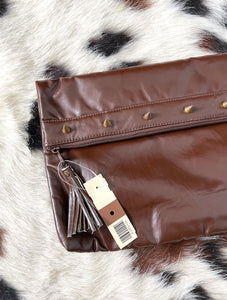Vintage 80s Studded Brown Faux Leather Clutch
