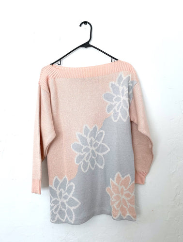 Vintage Blue and Pink Pastel Floral Print Sweater