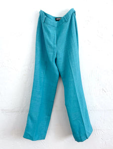 Vintage 80s High-Waist Blue Textured Trousers -- Size 25/26