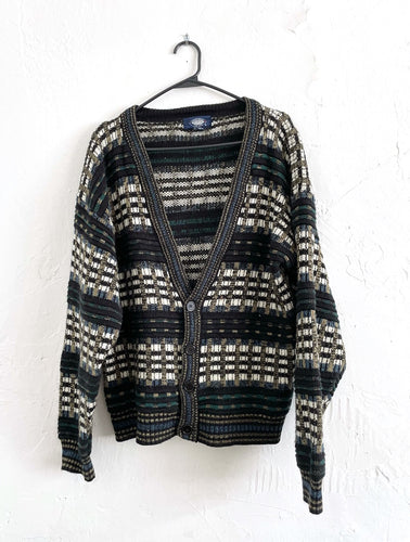 Vintage 90s Textured Plaid Print Cozy Knit Cardigan