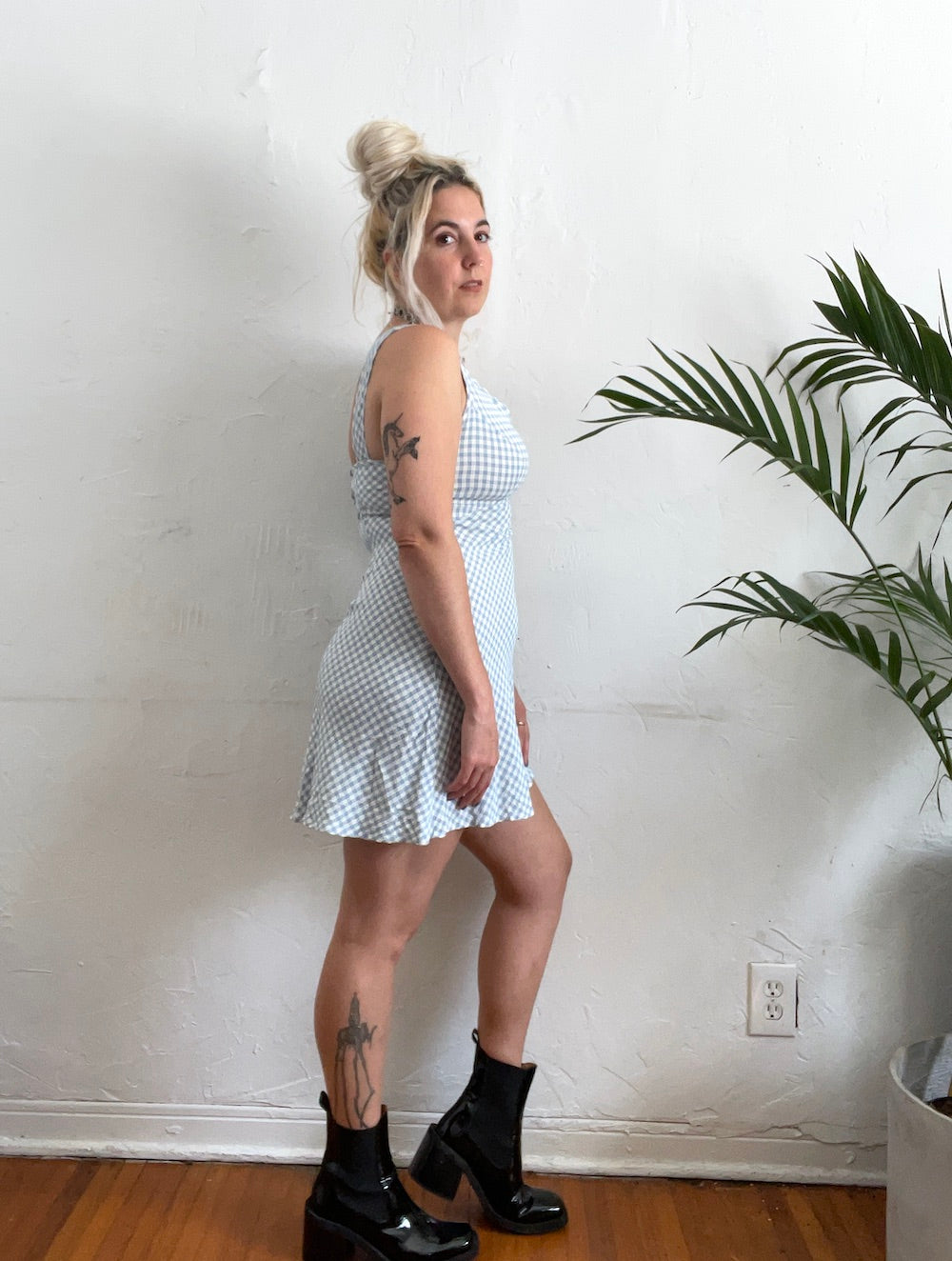 Vintage 90s Baby Blue and White Gingham Print Mini Dress – Total Recall Vintage