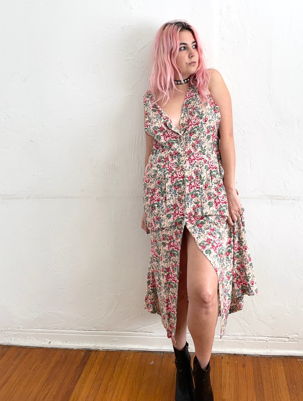 Vintage 90s Pink Cabbage Rose Floral Print Button Down Maxi Dress Total Recall Vintage Vintage 90s Pink Cabbage Rose Floral Print Button Down Maxi Dress Total Recall Vintage